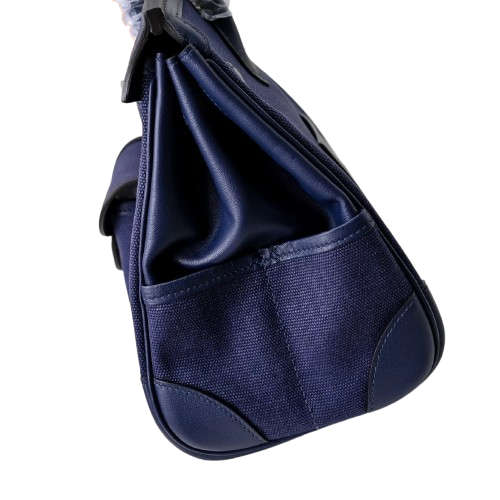 Birkin Cargo 25 Navy Blue Swift Leather and Canvas Splicing Bag
