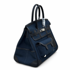 Birkin Cargo 35 in Bleu Nuit Toile Goéland and Noir Swift Leather (Palladium Hardware)