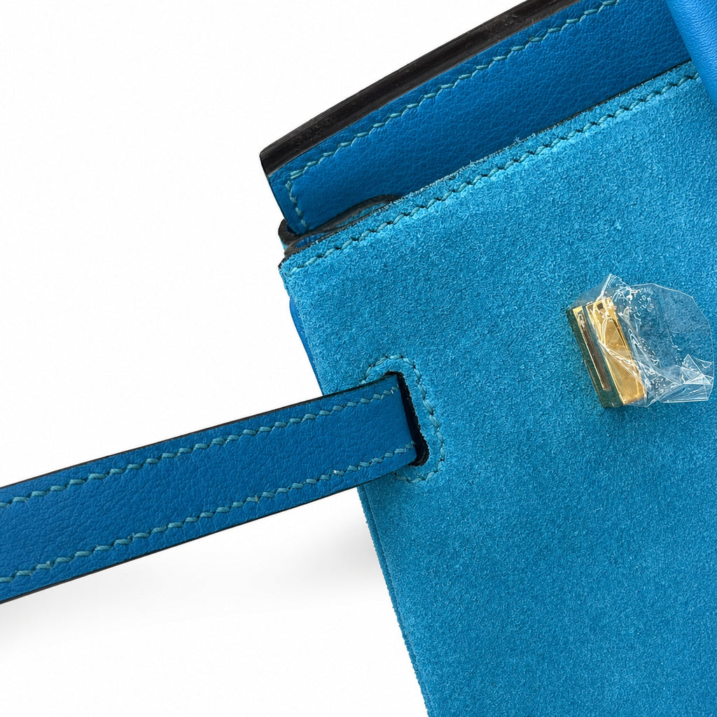Rare Runaway Birkin 25cm Grizzly Tanzanite Blue Suede Luxury Tote