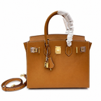 Birkin Style 25/30 Sellier in Gold Epsom Leather with White Stitching (Gold Hardware)
