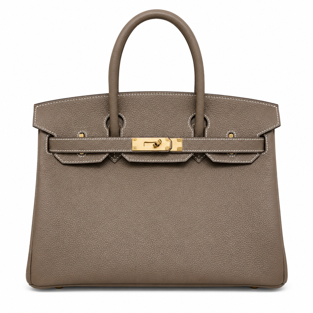 Birkin 30 Retourne in Etoupe Togo Leather with White Stitching (Gold Hardware)