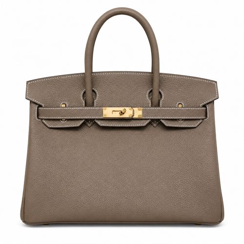 Birkin 30 Retourne in Etoupe Togo Leather with White Stitching (Gold Hardware)