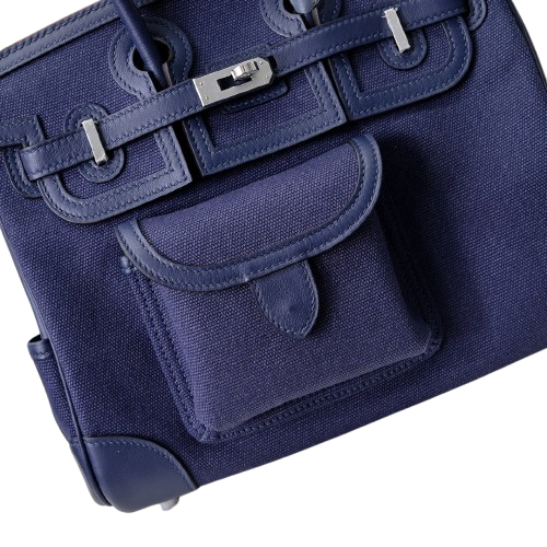 Birkin Cargo 25 Navy Blue Swift Leather and Canvas Splicing Bag