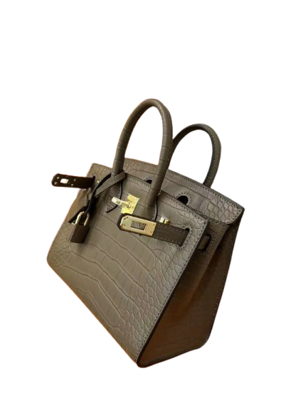 Mini Birkin 20cm Outer Stitching Tote Bag in Taupe Crocodile Pattern
