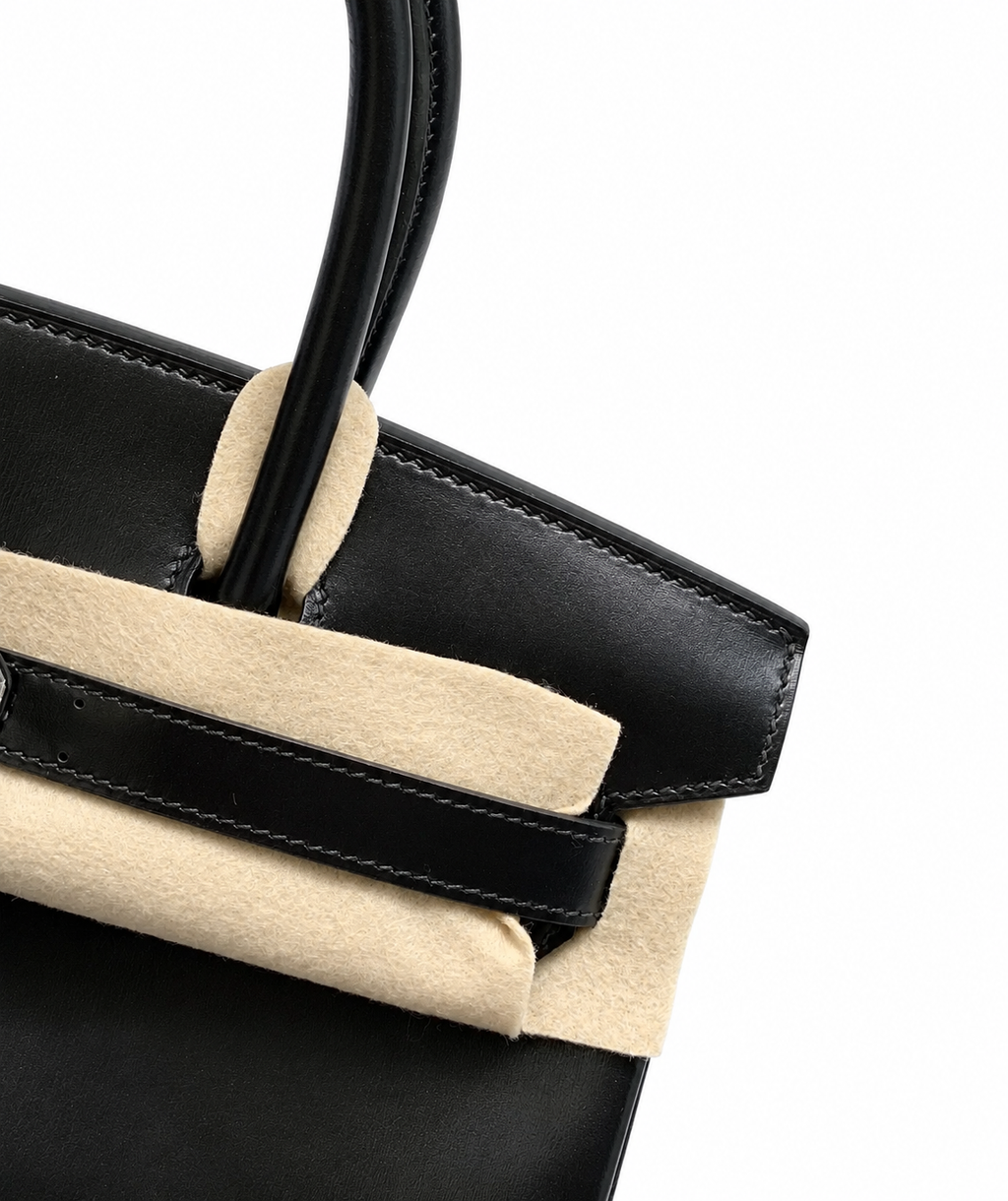 Birkin 30 Sellier in Noir Boxcalf Leather (Palladium Hardware)