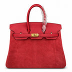 Rare Runaway Birkin 25cm Grizzly Rouge Casaque Suede Luxury Tote