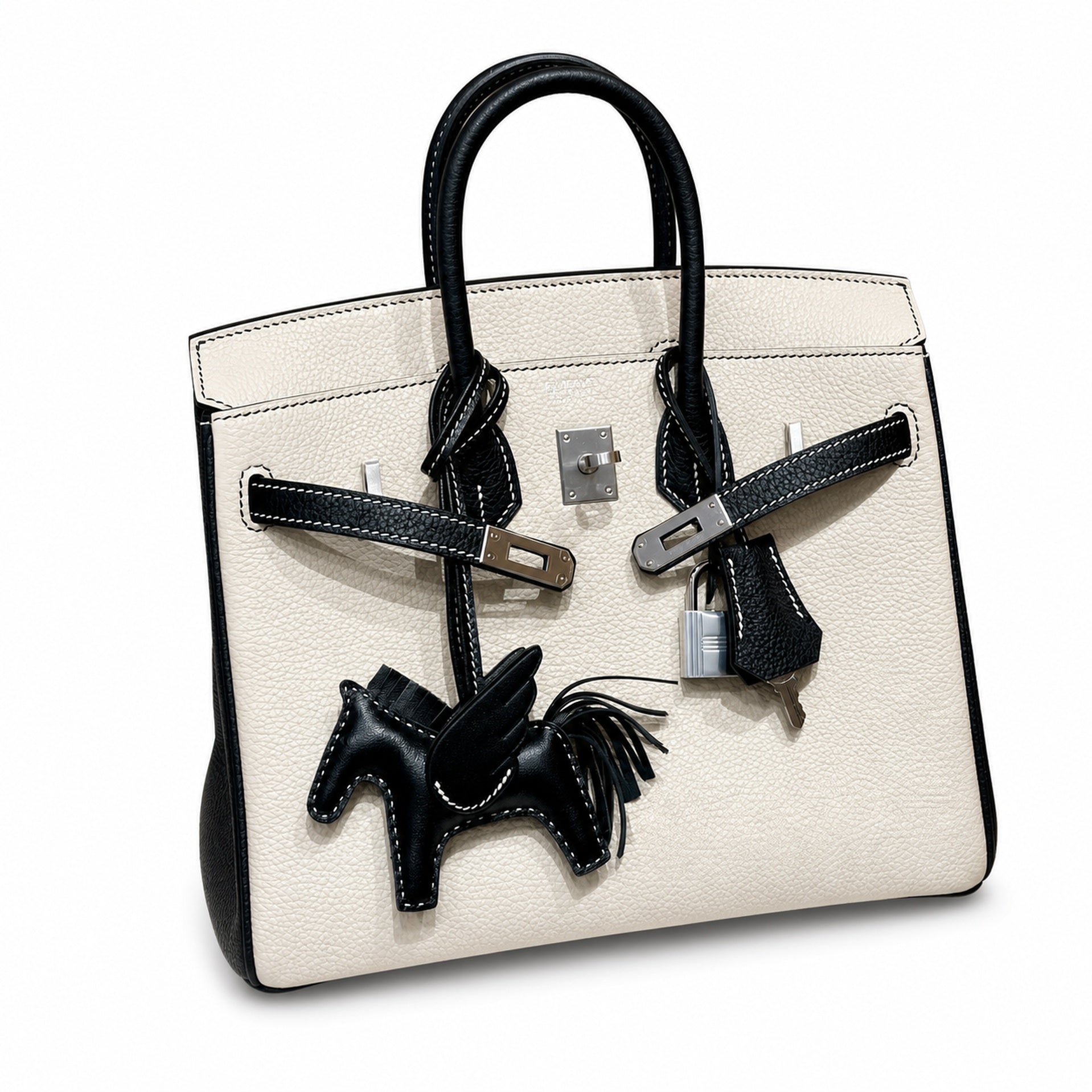 Birkin 25 Craie and Noir Togo Leather Bi-Color Bag
