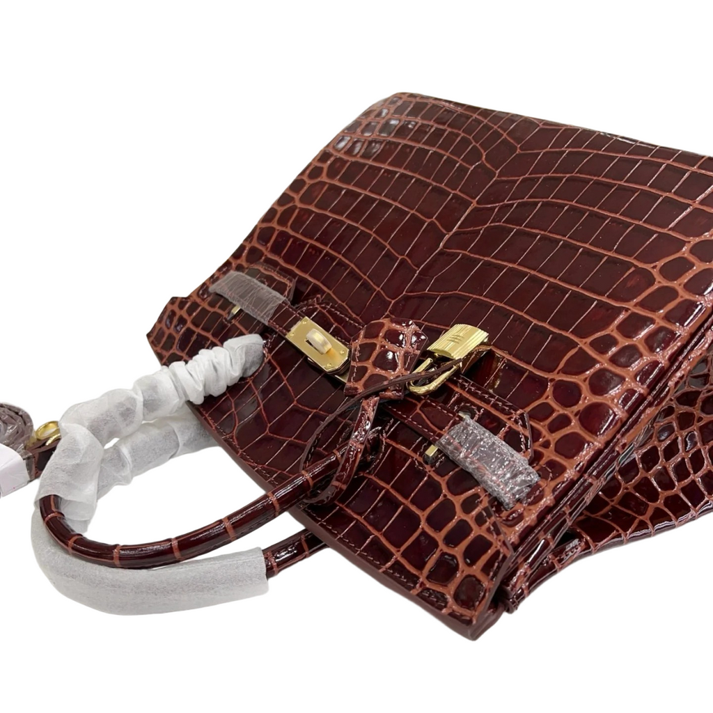 Birkin Style 25/30 Retourne in Rouge H Crocodile-Embossed Leather (Gold Hardware)