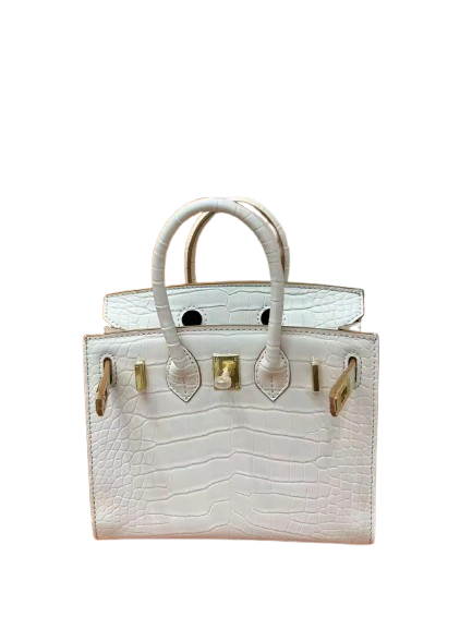 Mini Birkin 20cm Outer Stitching Tote Bag in Pure White Crocodile Pattern