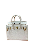 Mini Birkin 20cm Outer Stitching Tote Bag in Pure White Crocodile Pattern