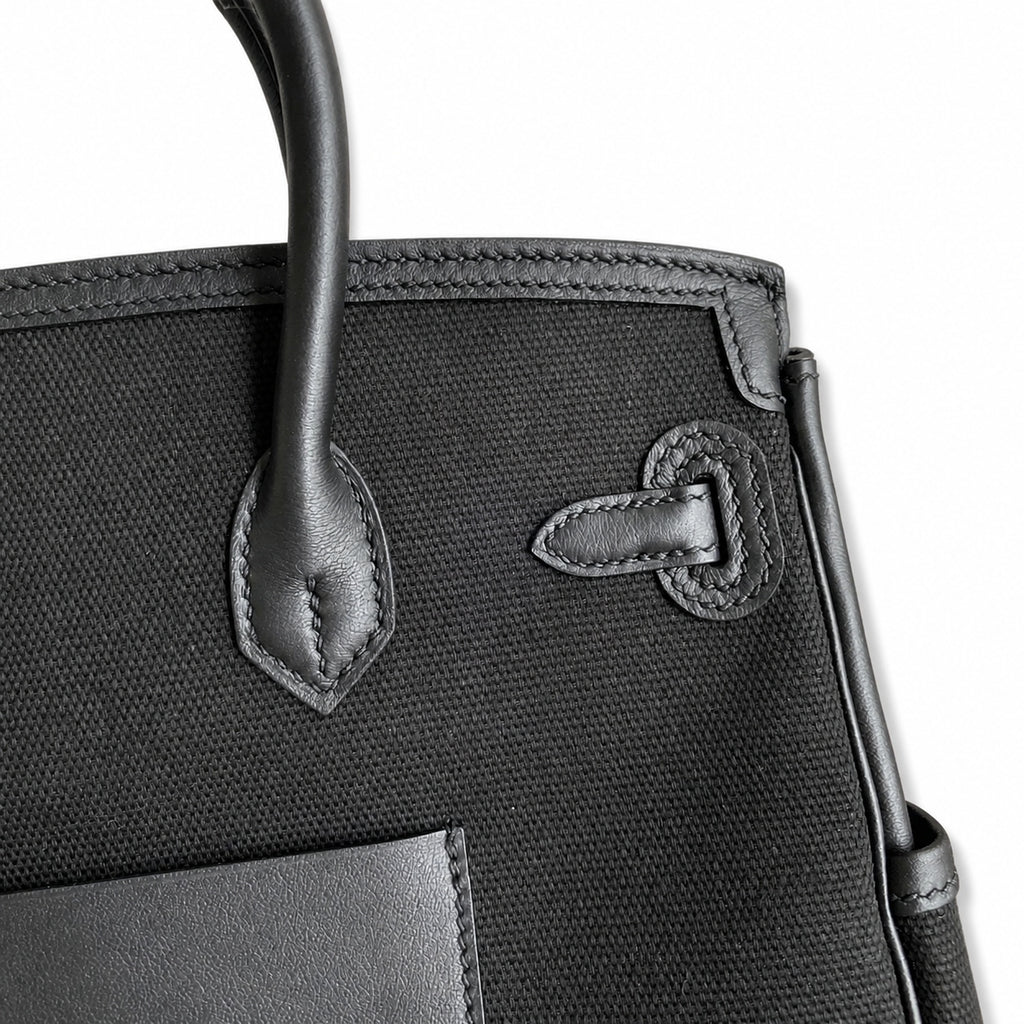 Birkin Cargo 25 All Black Swift Leather and Canvas Multi-Pocket Bag