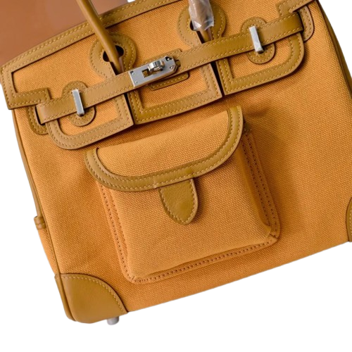 Birkin Cargo 25 Amber Yellow Swift Leather and Canvas Splicing Bag