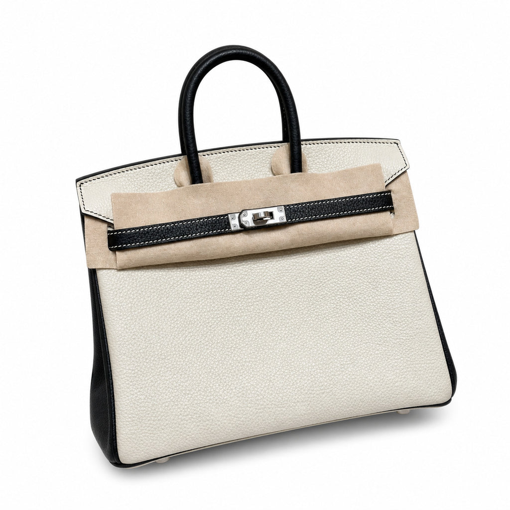 Birkin 25 Craie and Noir Togo Leather Bi-Color Bag