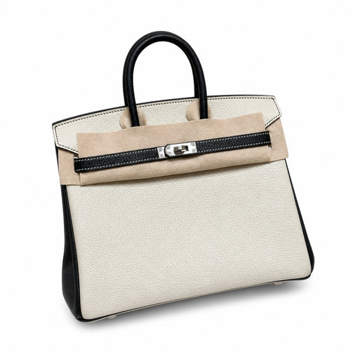 Birkin 25 Craie and Noir Togo Leather Bi-Color Bag