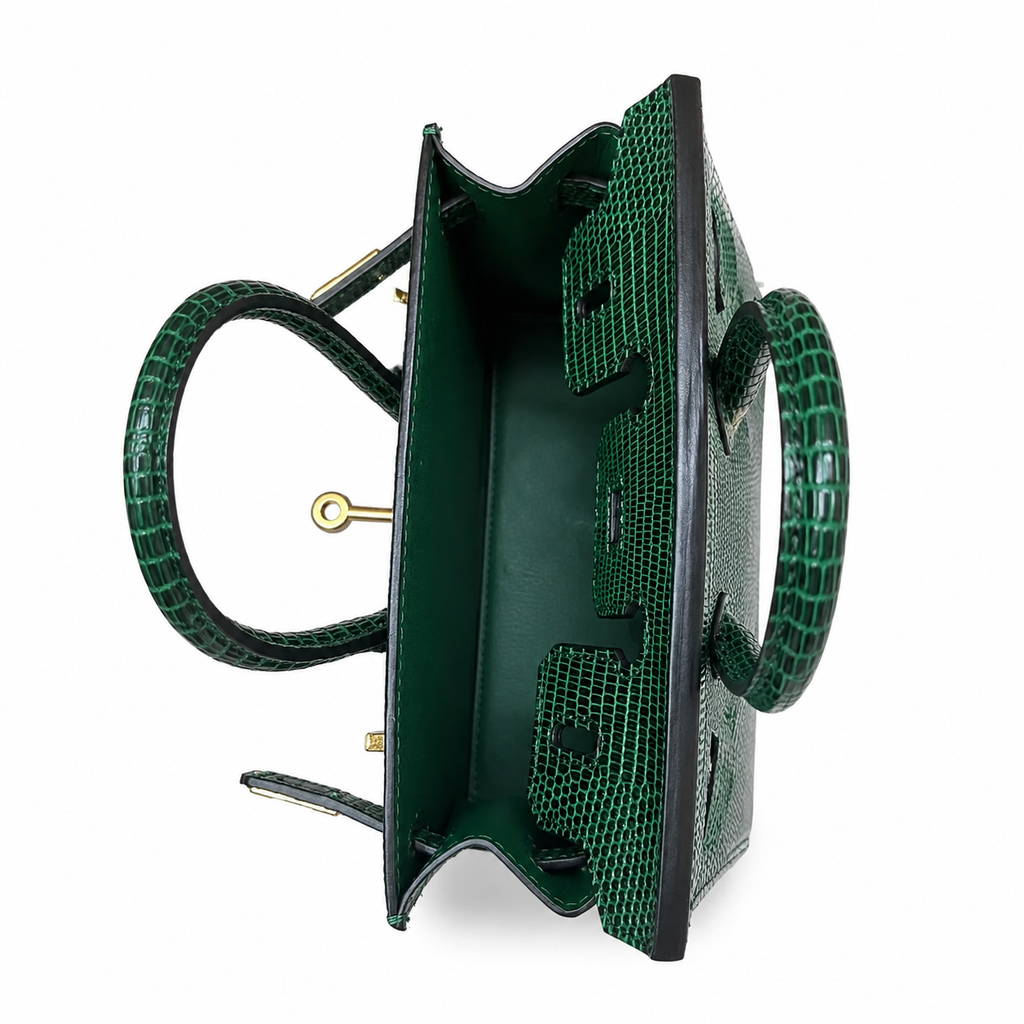 Mini Birkin 20cm Outer Stitching Tote Bag in Emerald Lizard Pattern