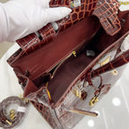 Birkin Bordeaux Shiny Porosus Crocodile Gold Hardware