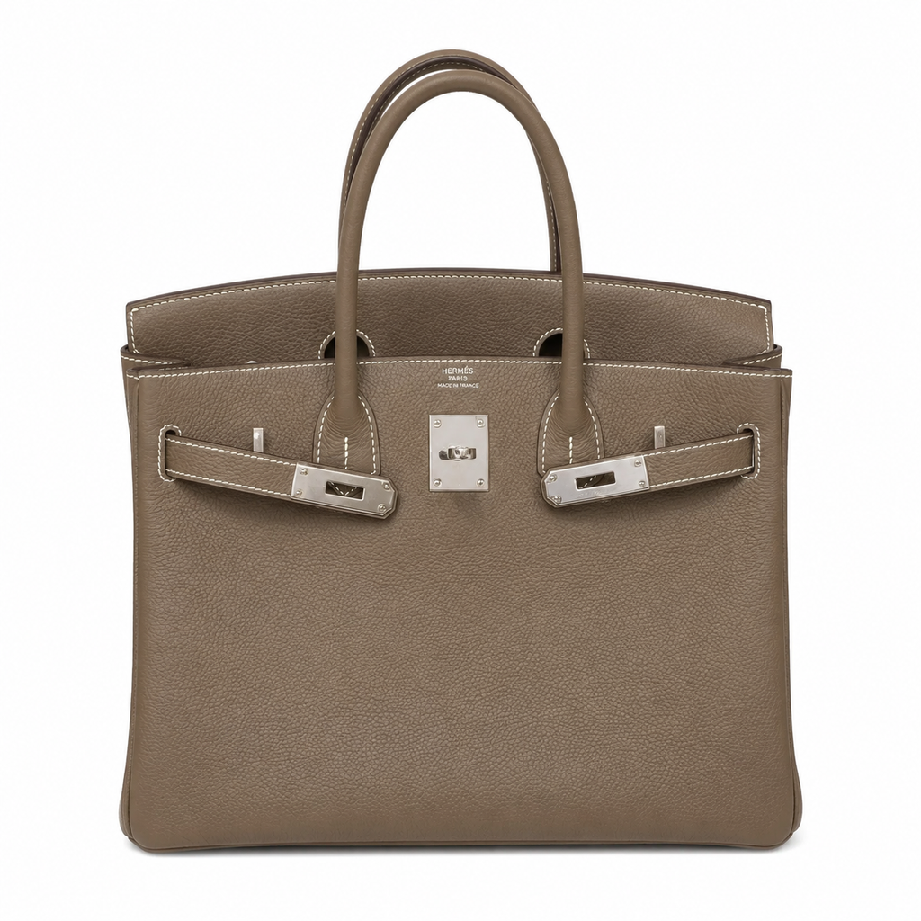 Birkin 30 Retourne in Etoupe Togo Leather with White Stitching (Palladium Hardware)