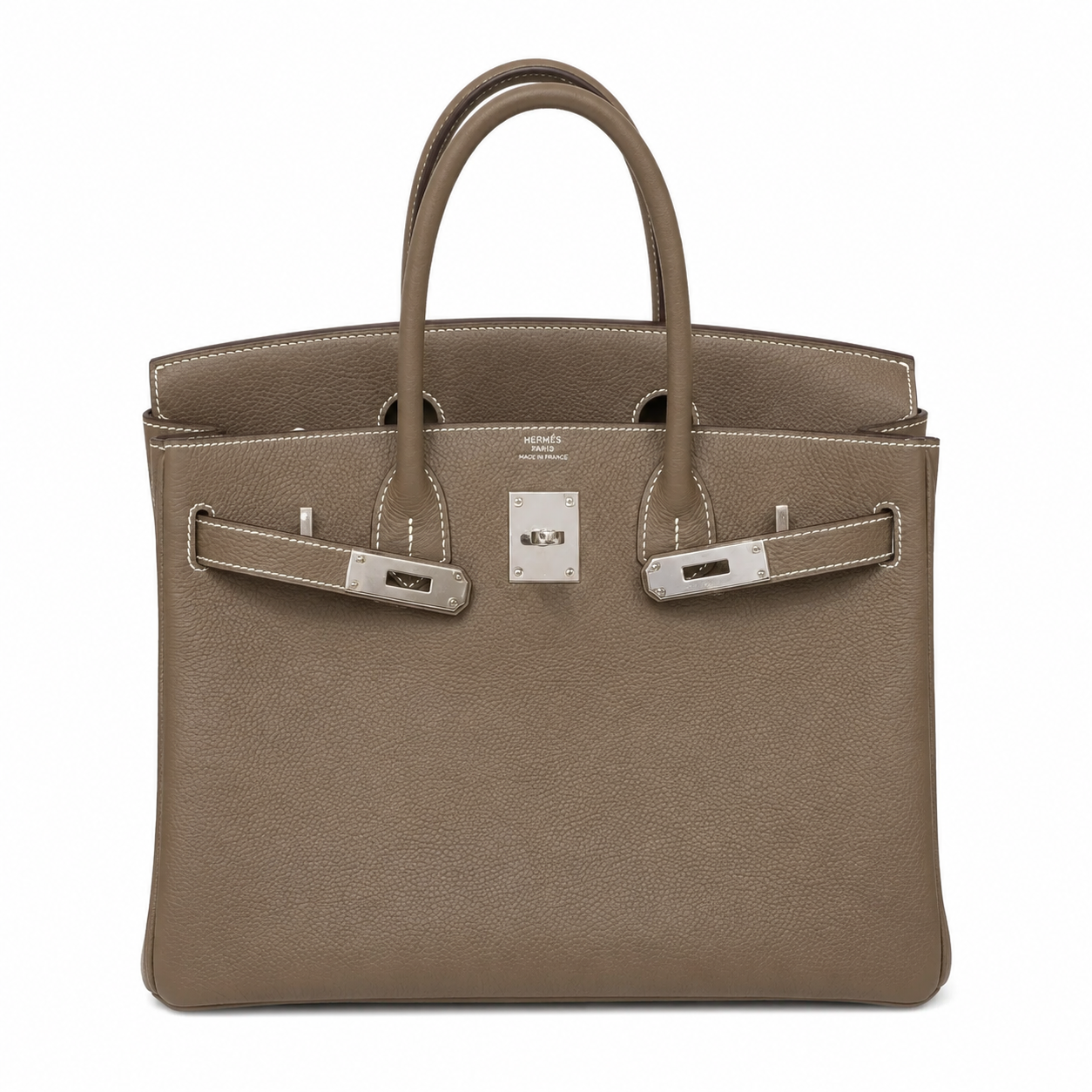 Birkin 30 Retourne in Etoupe Togo Leather with White Stitching (Palladium Hardware)