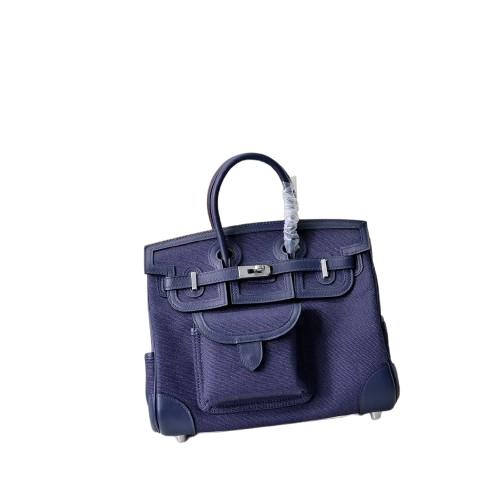 Birkin Cargo 25 Navy Blue Swift Leather and Canvas Splicing Bag