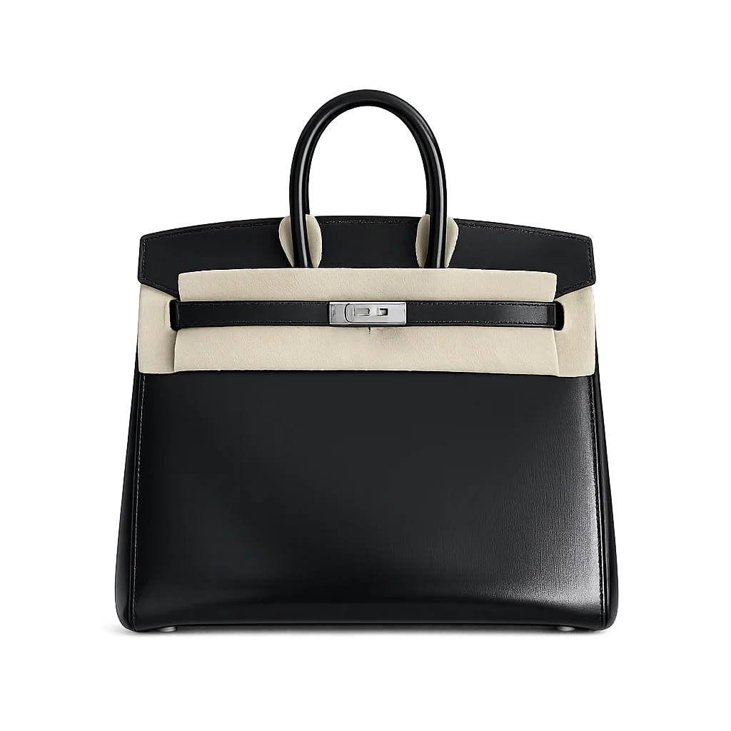 Hermès Birkin 25 Sellier Noir Box Calfskin Silver Hardware