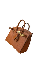 Mini Birkin 20cm Outer Stitching Tote Bag in Classic Gold Crocodile Pattern
