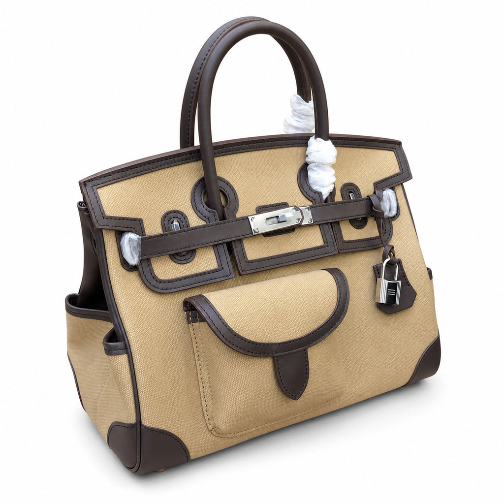 Birkin Cargo 30 Ebène Swift Leather and Khaki Canvas Multi-Pocket Bag