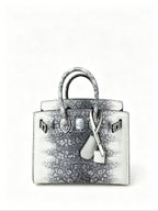 Mini Birkin 20cm Outer Stitching Tote Bag in Two-Tone Snow White Lizard Pattern