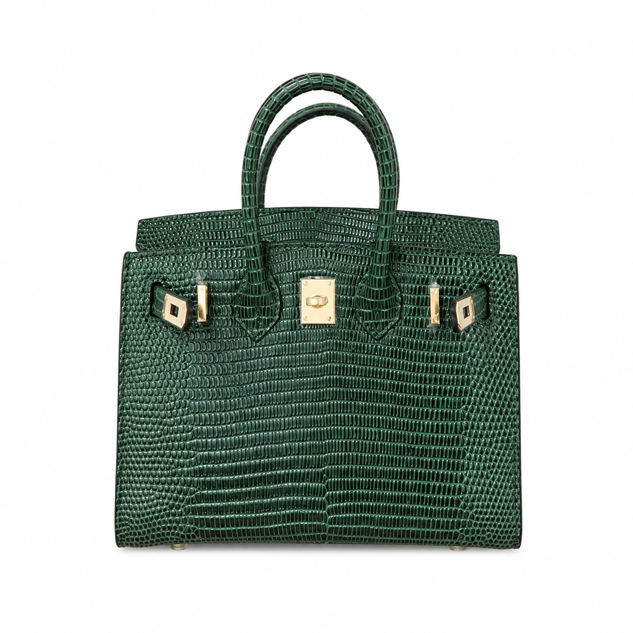 Mini Birkin 20cm Outer Stitching Tote Bag in Emerald Lizard Pattern