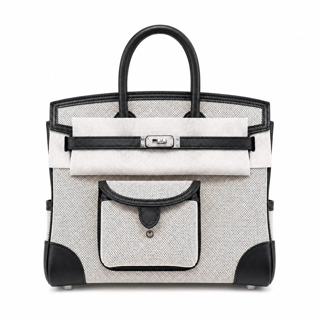 Birkin Cargo 25 Black Leather and Ecru Canvas Multi-Pocket Mini Bag