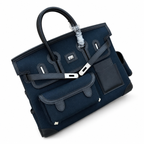 Birkin Cargo 35 in Bleu Encre Toile Goéland and Noir Swift Leather (Palladium Hardware)