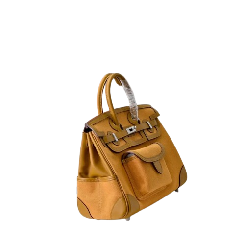 Birkin Cargo 25 Amber Yellow Swift Leather and Canvas Splicing Bag