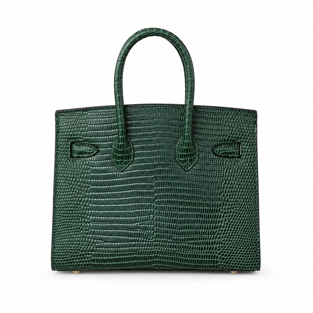 Mini Birkin 20cm Outer Stitching Tote Bag in Emerald Lizard Pattern