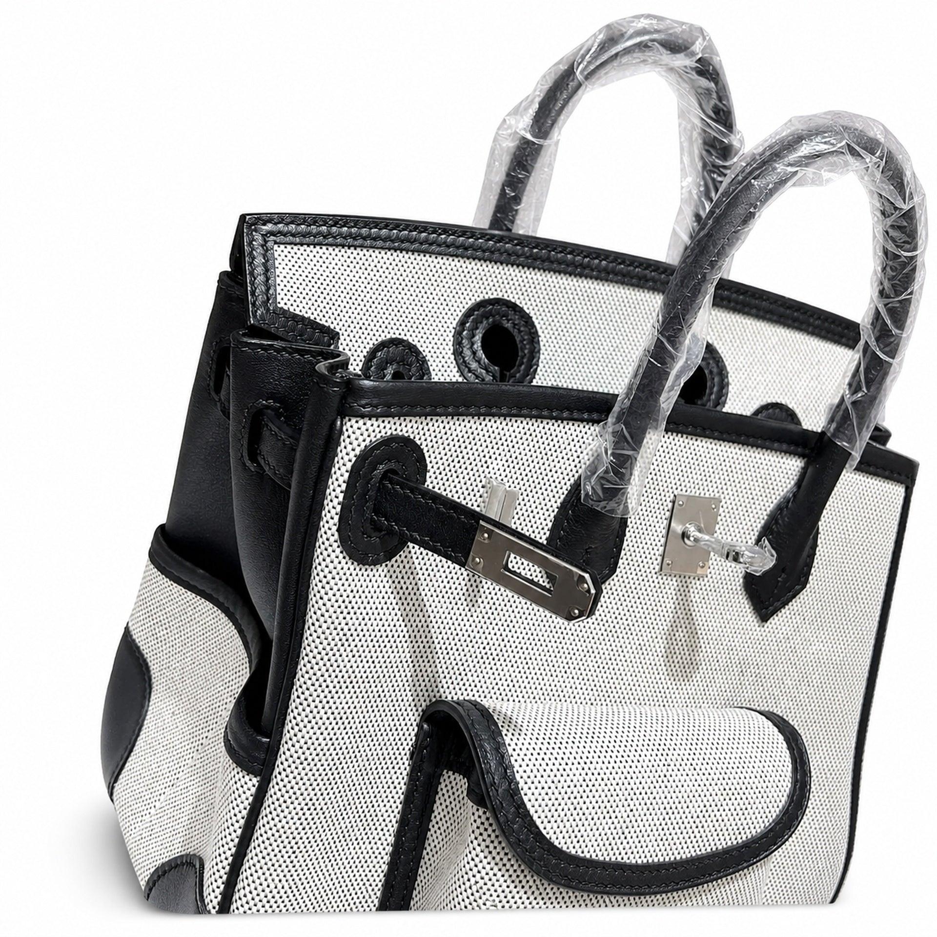 Birkin Cargo 25 Black Leather and Ecru Canvas Multi-Pocket Mini Bag