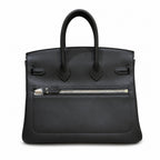 Birkin 25 Rock Black Leather Multi-Pocket Handbag with Chain