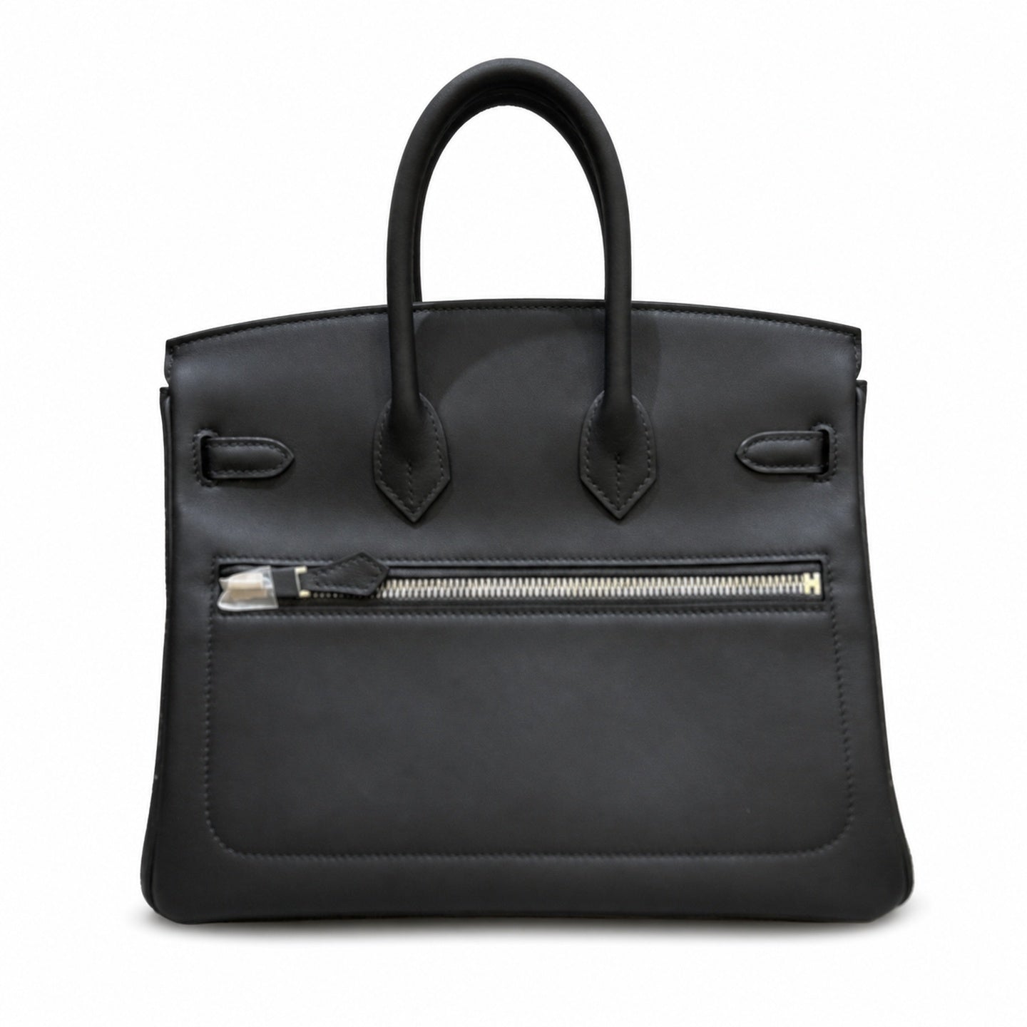 Birkin 25 Rock Black Leather Multi-Pocket Handbag with Chain