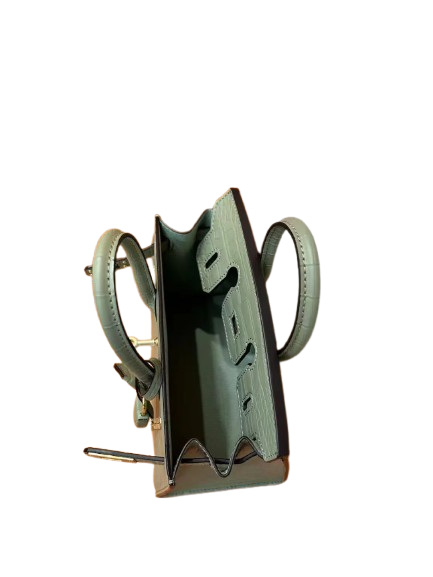 Mini Birkin 20cm Outer Stitching Tote Bag in Sage Green Crocodile Pattern