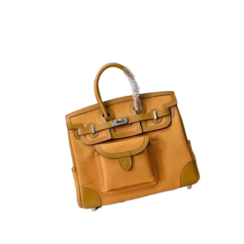 Birkin Cargo 25 Amber Yellow Swift Leather and Canvas Splicing Bag