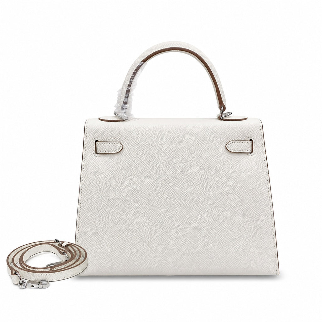Kelly Sellier 25cm & 28cm Craie Epsom Leather Palladium Hardware Women Luxury Handbag