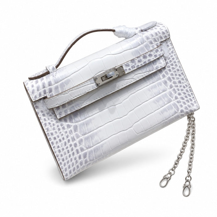 Kelly Pochette Himalaya Niloticus Crocodile Leather Palladium Hardware & Palladium Hardware Women Clutch Handbag