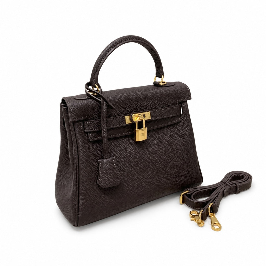 Kelly Sellier 20cm & 25cm & 28cm Marron Foncé Togo Leather Gold Hardware Women Handbag