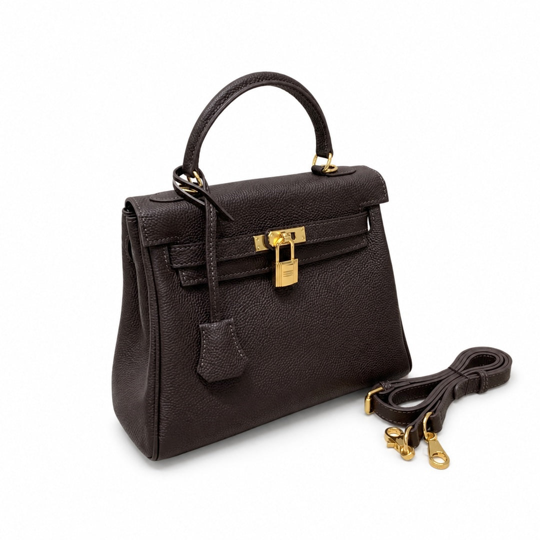 Kelly Sellier 20cm & 25cm & 28cm Marron Foncé Togo Leather Gold Hardware Women Handbag