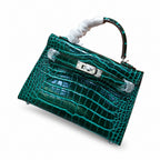 Kelly Sellier 19cm Vert Emeraude Shiny Crocodile Leather Gold Hardware & Palladium Hardware Women Handbag