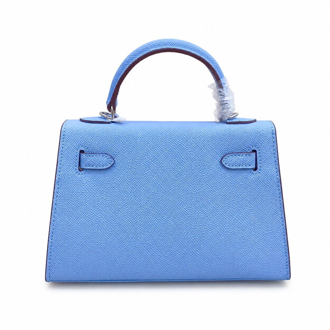 Mini Kelly II Sellier 19cm & 22cm Bleu Brume Epsom Leather Palladium Hardware Women Mini Handbag
