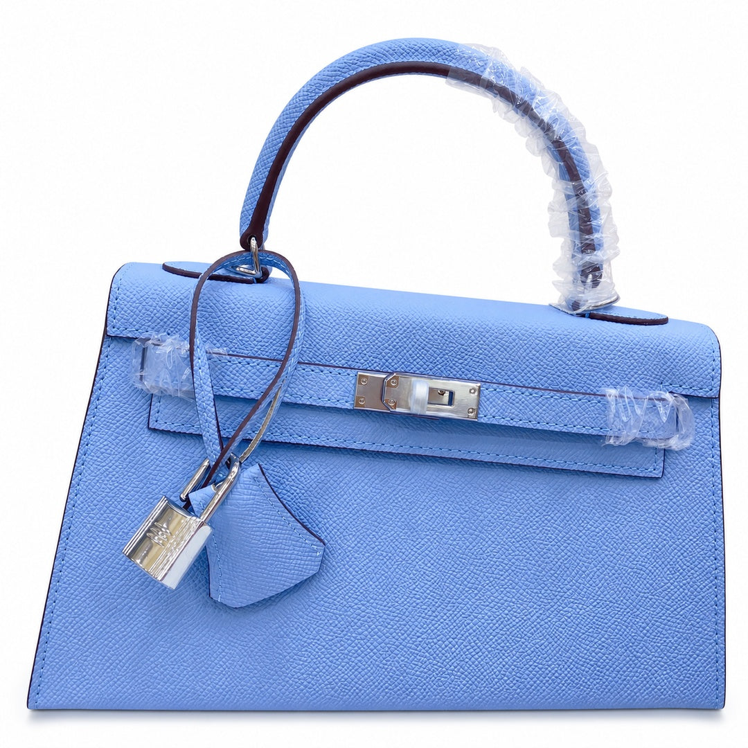 Kelly Sellier 25cm & 28cm Bleu Brume Epsom Leather Palladium Hardware Vintage Women Handbag