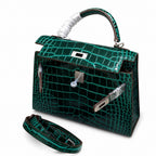 Kelly Sellier 22cm Vert Emeraude Shiny Crocodile Leather Gold Hardware & Palladium Hardware Women Handbag