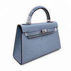 Mini Kelly II Sellier 19cm & 22cm Bleu Lin Epsom Leather Palladium Hardware Women Mini Handbag