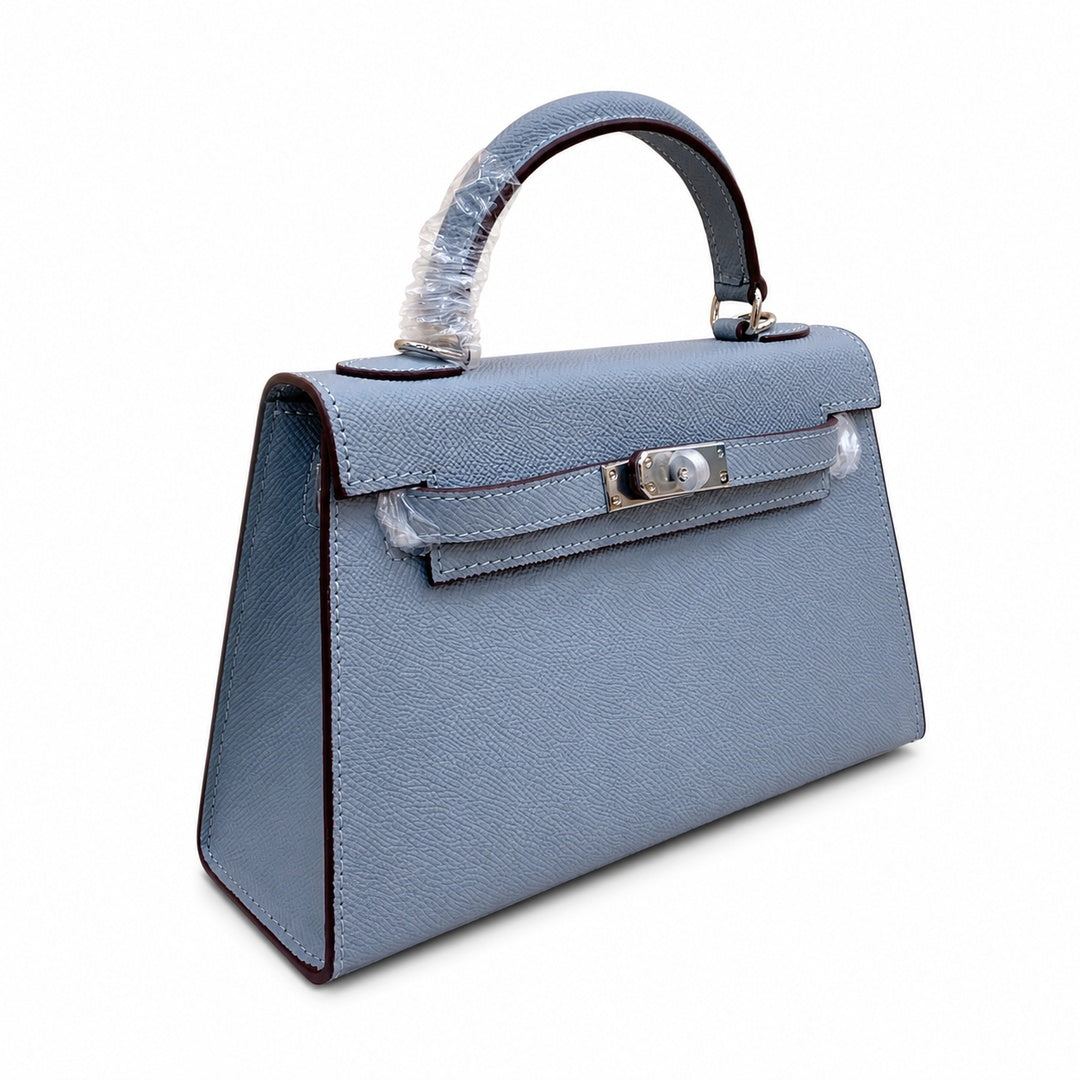 Mini Kelly II Sellier 19cm & 22cm Bleu Lin Epsom Leather Palladium Hardware Women Mini Handbag