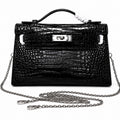 Kelly Pochette Noir Shiny Niloticus Crocodile Leather Palladium Hardware & Palladium Hardware Women Clutch Bag