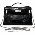 Kelly Pochette Noir Shiny Niloticus Crocodile Leather Palladium Hardware & Palladium Hardware Women Clutch Bag
