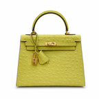 Kelly Sellier 25cm Jaune Poussin Ostrich Gold Hardware Designer Women Shoulder Handbag